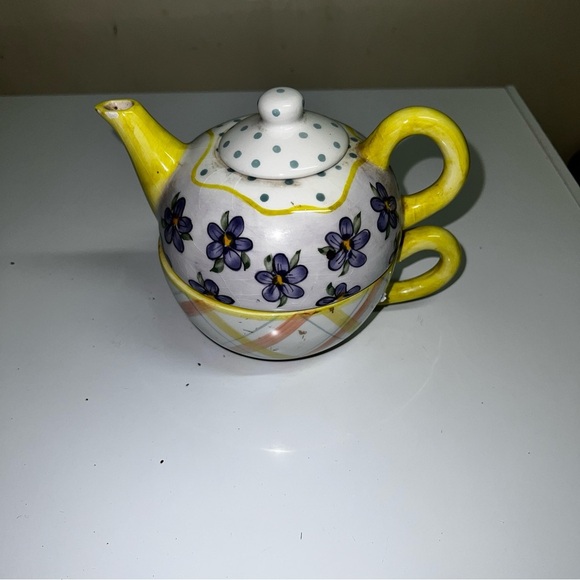Tracy Porter 3 Piece Tea Pot/ Cup/lid, All For One Individual Tea Serving - Picture 2 of 4